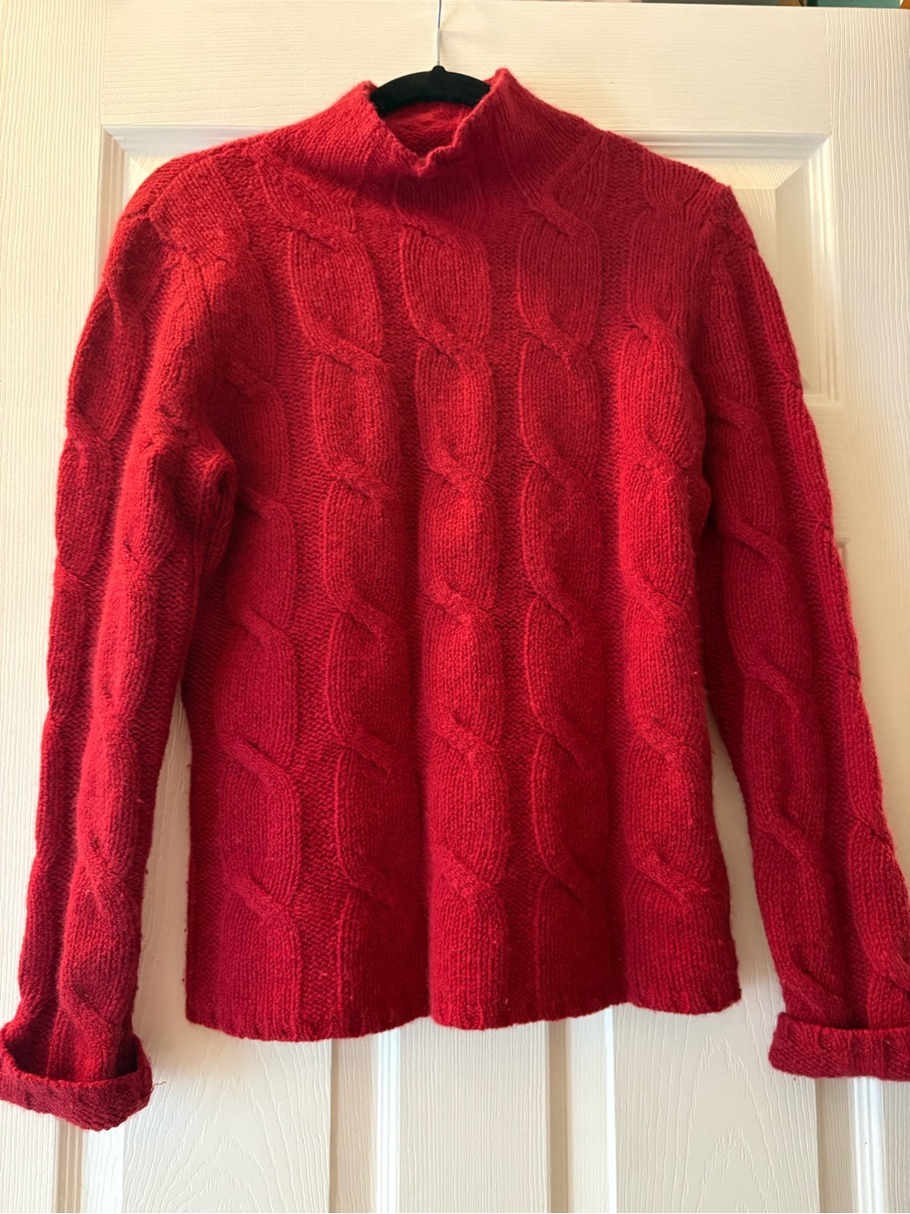 Eddie Bauer Red Cable-Knit Turtleneck Sweater
